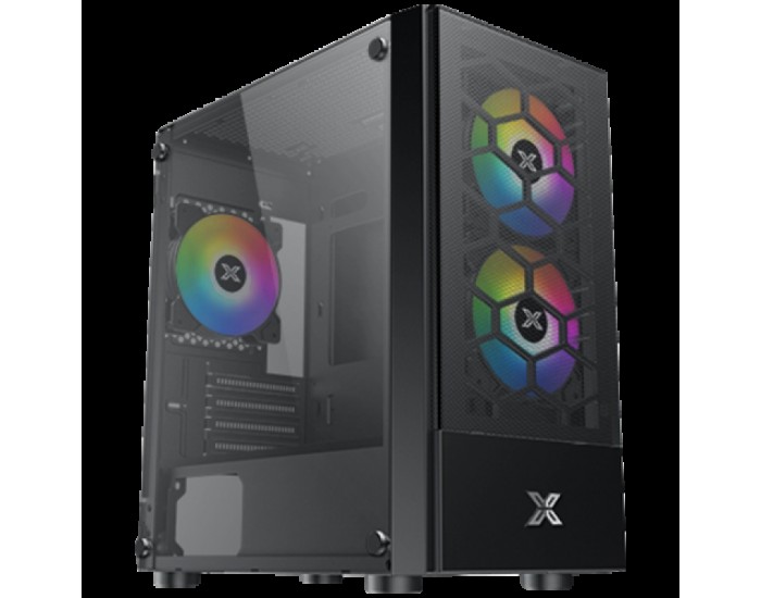 Oreo Black EN47758, M-ATX, USB3.0x1+USB2.0x2, Meshed Grill FP, Left TG, 3PCS X24F Fixed RGB Fan