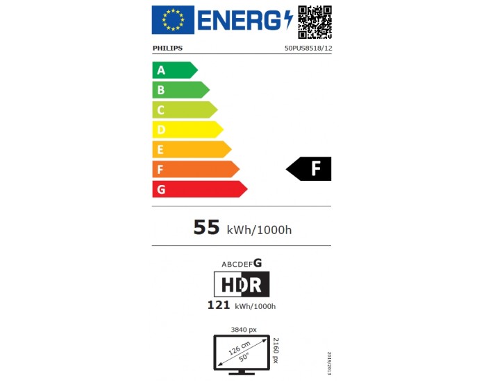 Телевизор Philips 50PUS8518/12, 50" THE ONE, UHD 4K LED, 3840x2160, DVB-T/T2/T2-HD/C/S/S2, Ambilight 3, HDR10+, HLG, Android TV 11, Dolby Vision/ Atmos, Quad Core P5 Perfect, 16GB, VRR, BT5.0, HDMI, 2xUSB, Cl+, 802.11ac, Lan, 20W R