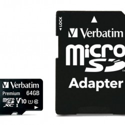 Памет Verbatim micro SDXC 64GB Class 10 (Incl. Adaptor) - USB Хъбове, Четци и Флашки