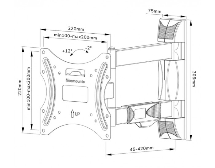 Стойка Neomounts by Newstar Screen Wall Mount (full motion, 3 pivots, VESA 200x200)