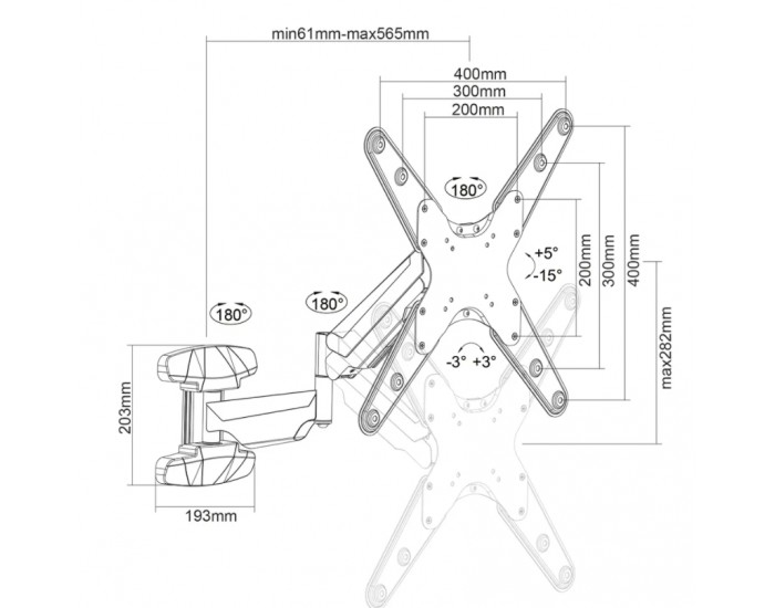 Стойка Neomounts by Newstar wall mounted gas spring TV mount (3 pivots VESA 400x400)