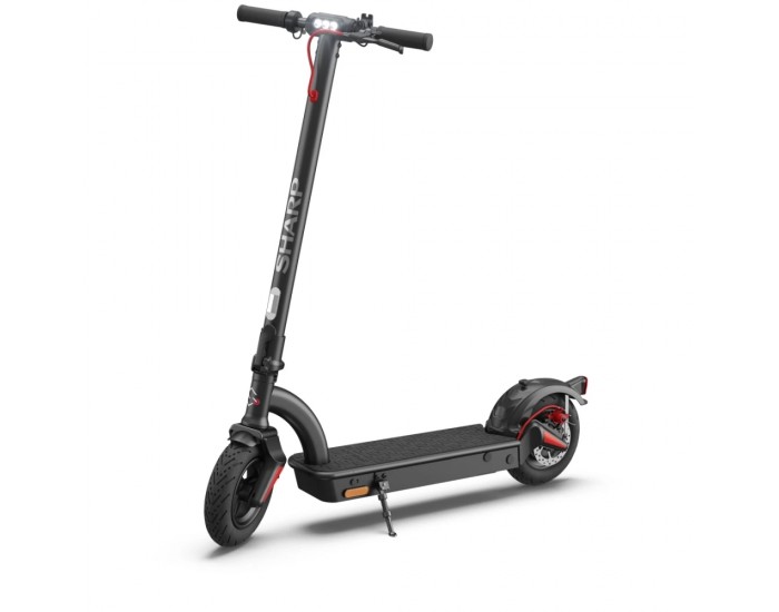 Електрически скутер Sharp Electric Scooter, Range per charge: 40 km, LED Display, USB Charging Port, Bluetooth, IPX4 certification, Wheel size: 10", Dual brake systems, Mechanical bell, Max load: 120 kg, Black