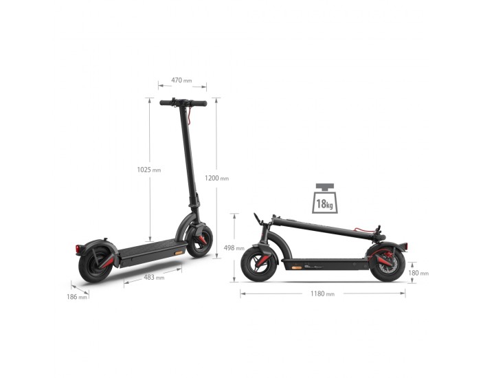 Електрически скутер Sharp Electric Scooter, Range per charge: 40 km, LED Display, USB Charging Port, Bluetooth, IPX4 certification, Wheel size: 10", Dual brake systems, Mechanical bell, Max load: 120 kg, Black