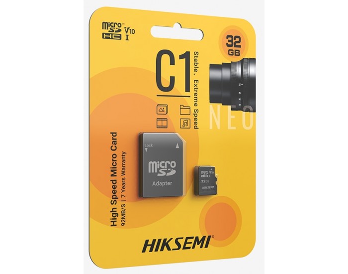 Памет HIKSEMI microSDXC 64G, Class 10 and UHS-I TLC, Up to 92MB/s read speed, 30MB/s write speed, V30 with Adapter