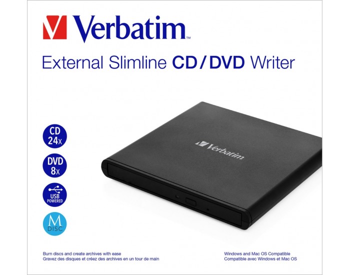 Оптично устройство Verbatim Mobile DVD ReWriter USB 2.0 Black (Light Version)