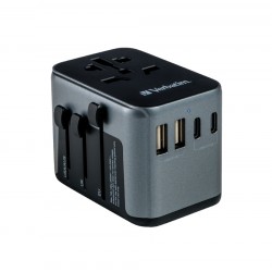 Адаптер Verbatim UTA-03 Universal Travel Adapter with 1 x USB-C PD 30W & QC 3.0 / 2 x USB-C / 2 x USB-A - Разклонители, Зарядни и Кабели