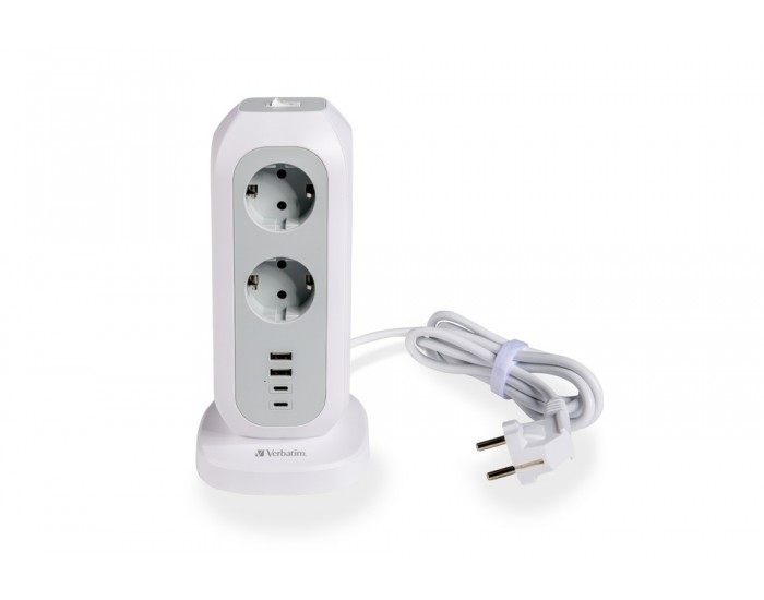 Разклонител Verbatim EUPT-01 EU Power Tower 11 AC with 2 x USB-C / 2 x USB-A