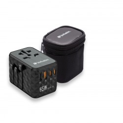 Адаптер Verbatim UTA-05 GaN III Universal Travel Adapter with 2 x USB-C PD 65W & QC 4+ / 2 x USB-A - Разклонители, Зарядни и Кабели