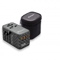 Адаптер Verbatim UTA-06 GaN III Universal Travel Adapter with 2 x USB-C PD 100W & QC 4+ / 2 x USB-A QC 3.0 - Разклонители, Зарядни и Кабели