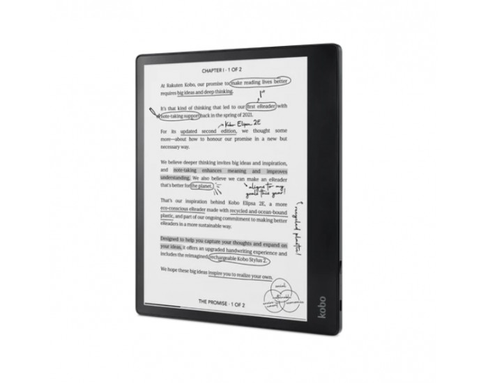 Четец за Е-книги Kobo Elipsa 2E-Book Reader Pack, E Ink Carta 1200 touchscreen, 10.3 inch, 1404 x 1872, 32 GB, CPU 2.0 GHz, USB-C, Includes Kobo Stylus, Black