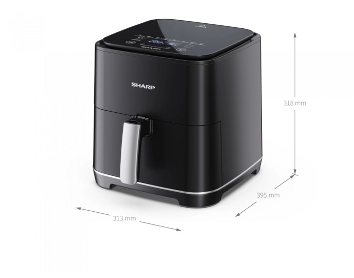 Уред за здравословно готвене Sharp AF-GS552AE-B Air Fryer, 5.5L Frying Basket, 1650 W, Digital Programme Control, 8 Pre-set Programmes, Pre-heat, Reheat, Keep warm, Cook from frozen, Black