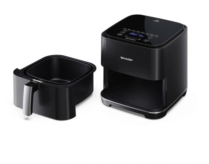 Уред за здравословно готвене Sharp AF-GS552AE-B Air Fryer, 5.5L Frying Basket, 1650 W, Digital Programme Control, 8 Pre-set Programmes, Pre-heat, Reheat, Keep warm, Cook from frozen, Black