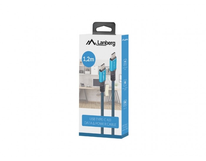 Кабел Lanberg USB-C M/M 4.0 cable 1.2m 100W 8K 30HZ Black-Blue