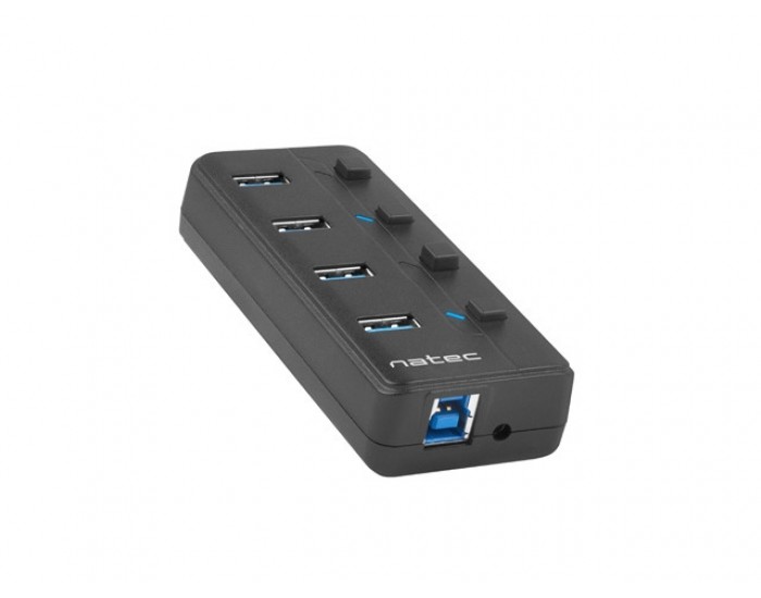 USB хъб Natec USB 3.0 Hub Mantis 2 4-Port On/Off With AC Adapter