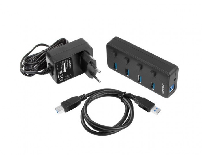 USB хъб Natec USB 3.0 Hub Mantis 2 4-Port On/Off With AC Adapter