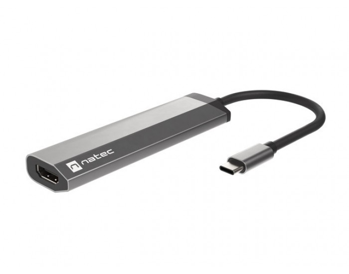 Докинг станция Natec Fowler Multiport Adapter 4 in 1, 2xUSB 3.0 HUB, HDMI 4K, USB-C PD, Slim