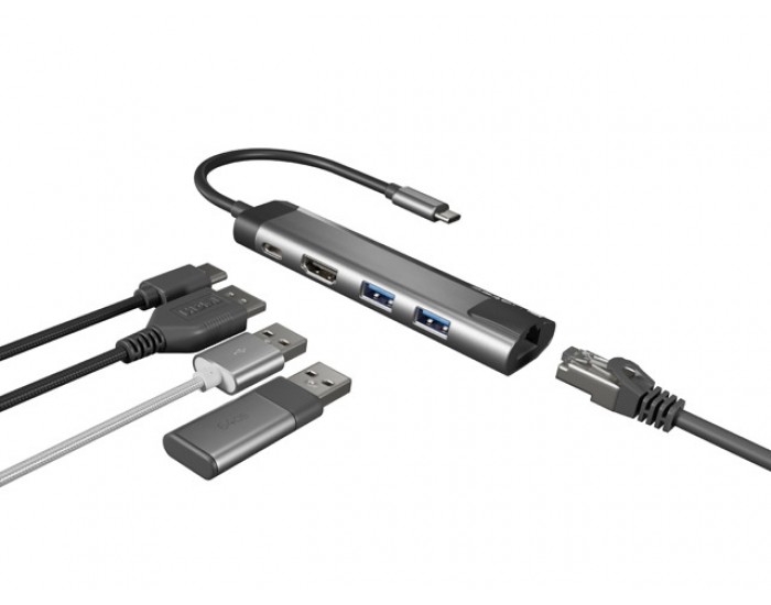 Докинг станция Natec Fowler Go Multiport Adapter 5 in 1, 2xUSB 3.0 HUB, HDMI 4K, USB-C PD, RJ45