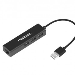 USB хъб Natec usb 2.0 hub dragonfly 3x port usb 2.0 usb+rj45 - USB Хъбове, Четци и Флашки