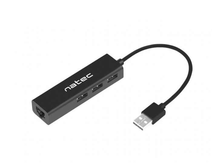 USB хъб Natec usb 2.0 hub dragonfly 3x port usb 2.0 usb+rj45