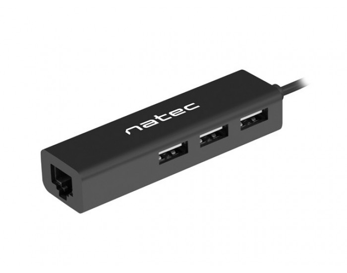 USB хъб Natec usb 2.0 hub dragonfly 3x port usb 2.0 usb+rj45