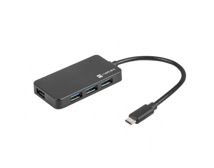 USB хъб Natec usb 3.0 hub silkworm 4-ports black usb-c