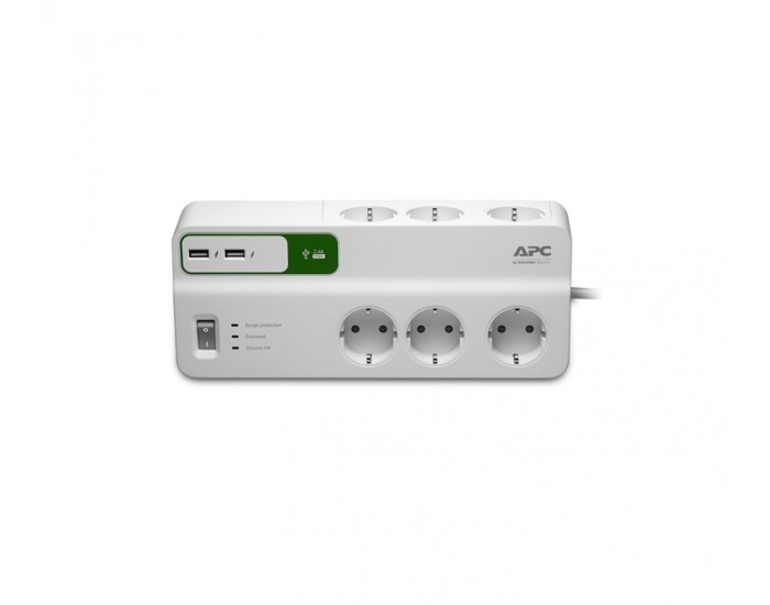 Филтър APC Essential SurgeArrest 6 outlets with 5V, 2.4A 2 port USB charger, 230V Germany