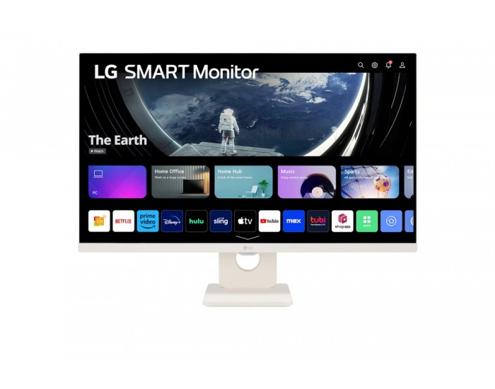 Монитор LG 27SR50F-W, 27" IPS Smart webOS23, Anti-Glare, 5ms, 1000:1, 250cd/m, FHD 1920x1080, HDR 10, HDMI, USB, Wi-Fi B/in, Reader Mode, Speakers 5W x 2, Tilt, Black