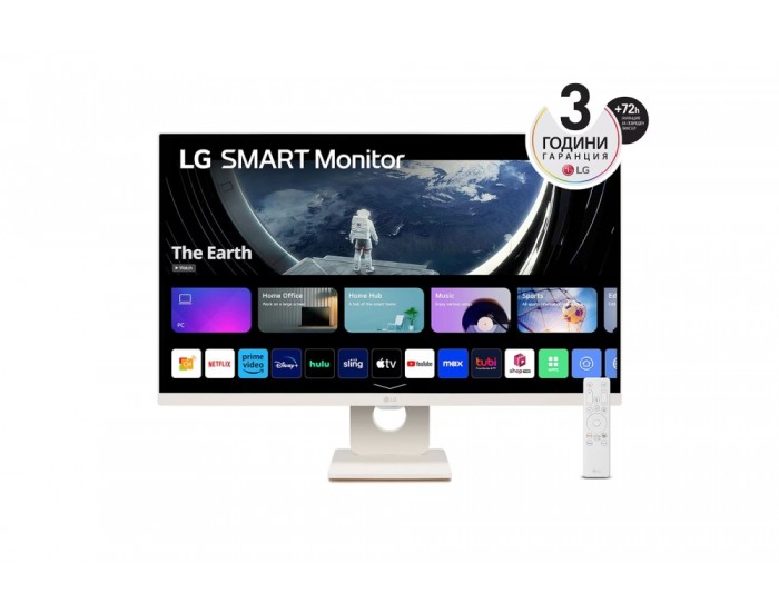 Монитор LG 27SR50F-W, 27" IPS Smart webOS23, Anti-Glare, 5ms, 1000:1, 250cd/m, FHD 1920x1080, HDR 10, HDMI, USB, Wi-Fi B/in, Reader Mode, Speakers 5W x 2, Tilt, Black