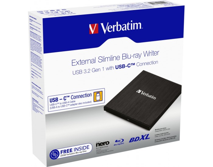 Оптично устройство Verbatim External Slimline Blu-ray Writer Type-C