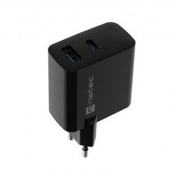 Адаптер Natec USB Charger Ribera Gan 1X USB-A + 1X USB-C 65W, Black - Natec