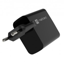 Адаптер Natec USB Charger Ribera Gan 1X USB-A + 1X USB-C 45W, Black - Natec