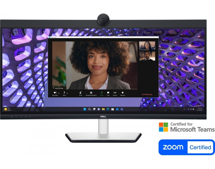 Монитор Dell P3424WEB, 34" Curved Video Conferencing, WQHD AG, IPS, 21:9, 5ms, 1000:1, 300 cd/m2, (3440x1440 ), 99% sRGB, HDMI, DP, USB-C, USB 3.2 hub, RJ45, ComfortView Plus, Height Adjustable, Swivel, Tilt, Black