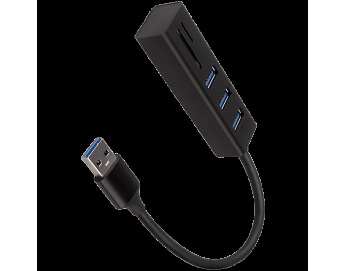 AXAGON HMA-CR3A 3x USB-A + SD/microSD, USB3.2 Gen 1 hub, metal, 20cm USB-A cable