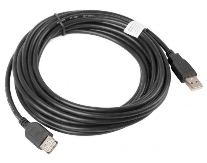 Кабел Lanberg extension cable USB 2.0 AM-AF, 5m, black