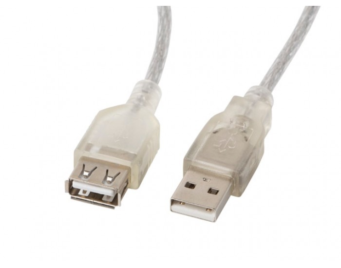 Кабел Lanberg extension cable USB 2.0 AM-AF, 1.8m, transparent ferrite