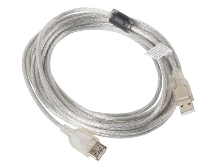 Кабел Lanberg extension cable USB 2.0 AM-AF, 5m, transparent ferrite