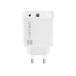 Адаптер Natec USB Charger Ribera 1X USB-A + 1X USB-C 20W, White - Natec