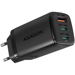 Axagon GaN wallcharger <240V / 3x port (USB + dual USB-C), PD3.0/QC4+/PPS/Apple. 65W total power. - Axagon