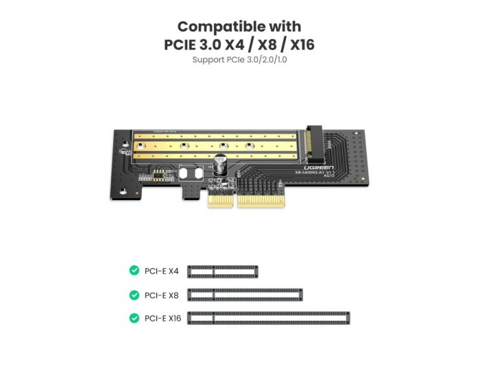 Адаптер за разширителна карта Ugreen PCIe 3.0 x4 към SSD M.2 M-Key / M.2 B-Key CM302 - черен