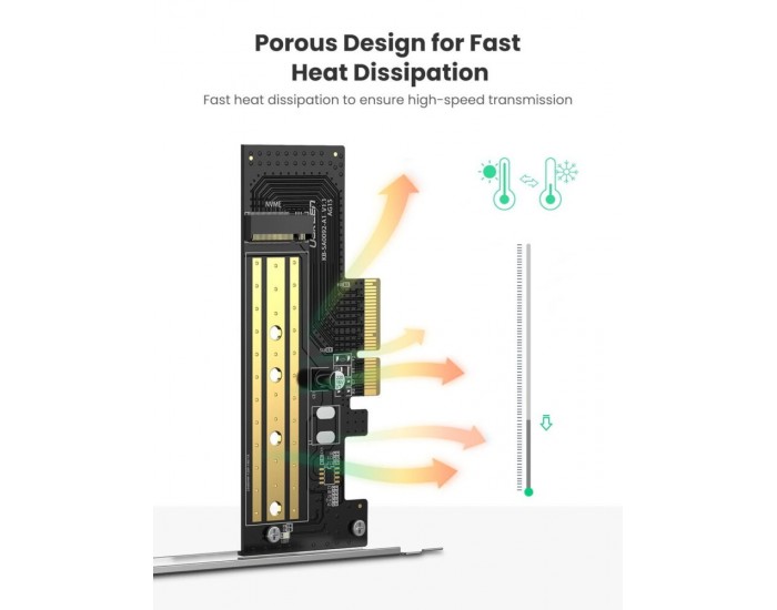 Адаптер за разширителна карта Ugreen PCIe 3.0 x4 към SSD M.2 M-Key / M.2 B-Key CM302 - черен