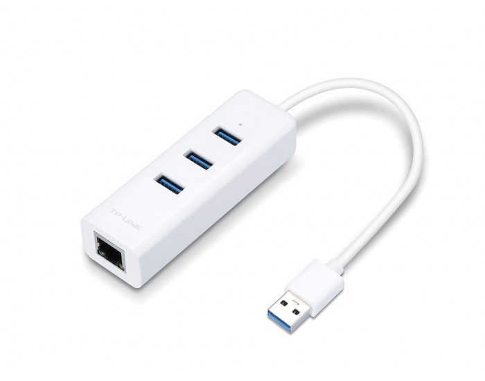 Мрежови адаптер TP-Link UE330 USB 3.0 3-Port Hub & Gigabit Ethernet