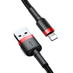 Кабел Baseus Cafule USB-А към Lightning1.5A, 2м CALKLF-C19 - черен/червен - Разклонители, Зарядни и Кабели