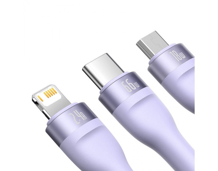 Кабел Baseus Flash Series II USB-A / USB-C / Lightning / micro USB 66W 480Mbps 1.2 м CASS040005 - лилав