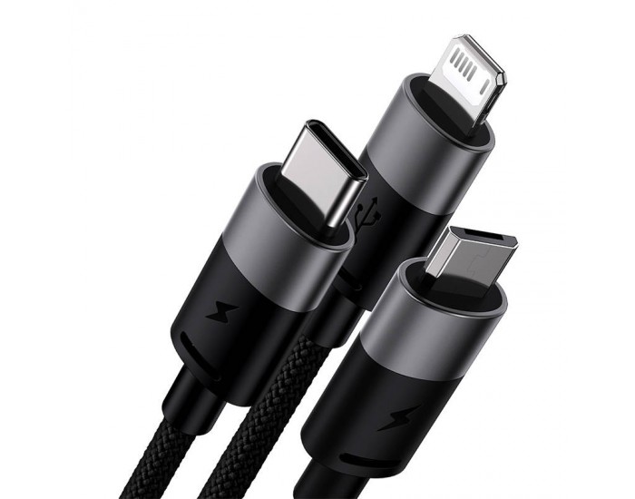 Кабел Baseus StarSpeed USB към M+L+C 3.5A Fast Charging 1.2м CAXS000001 - черен