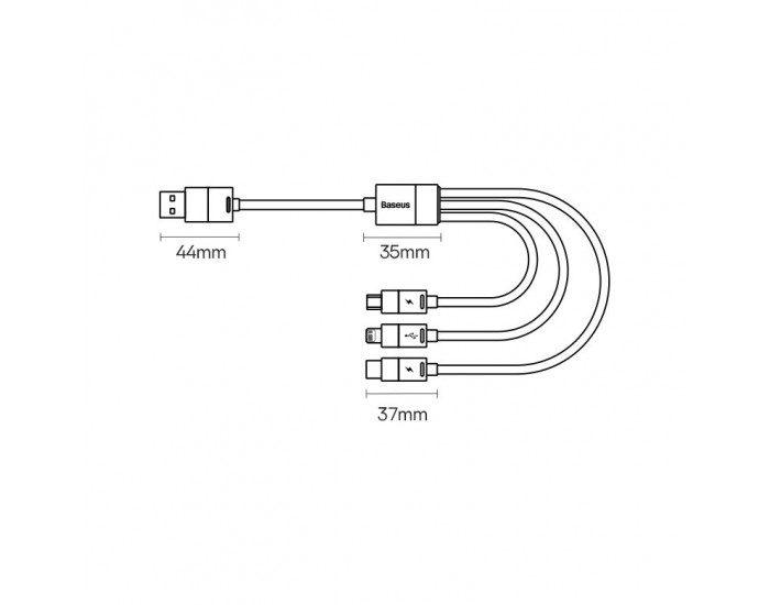 Кабел Baseus StarSpeed USB към M+L+C 3.5A Fast Charging 1.2м  - син