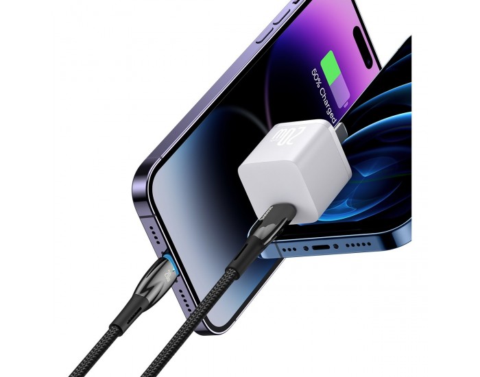 Кабел Baseus Glimmer fast charging USB-C към Lightning 20W 2м - черен