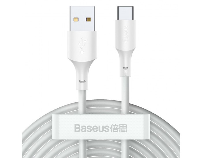 Кабел Baseus TZCATZJ-02 USB-A към USB-C за бързо зареждане 2 броя, 40W, 5A, 1.5м, бял