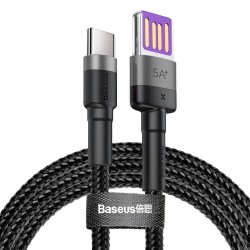 Кабел Baseus CATKLF-PG1 Cafule USB-А към USB-C с въжена оплетка и бързо зареждане 1м черен - Разклонители, Зарядни и Кабели