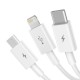 Кабел Baseus Superior 3 в 1 USB-А към Lightning, microUSB и USB-C, 1.5м, бял