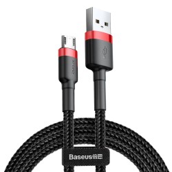 Кабел Baseus Cafule USB-A към MicroUSB, 2.4A, 1м, черен/червен - Разклонители, Зарядни и Кабели